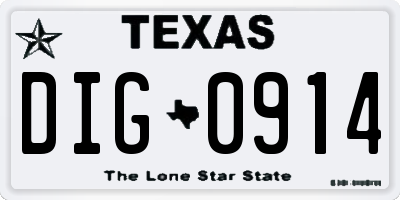 TX license plate DIG0914