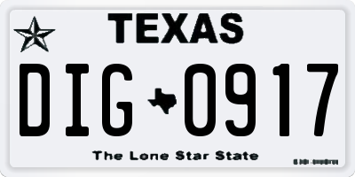 TX license plate DIG0917