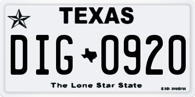TX license plate DIG0920