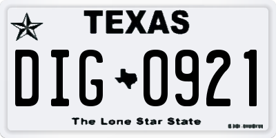 TX license plate DIG0921