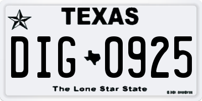 TX license plate DIG0925