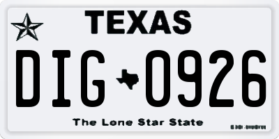 TX license plate DIG0926