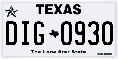 TX license plate DIG0930
