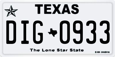 TX license plate DIG0933