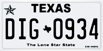 TX license plate DIG0934