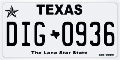 TX license plate DIG0936