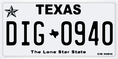 TX license plate DIG0940