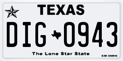 TX license plate DIG0943