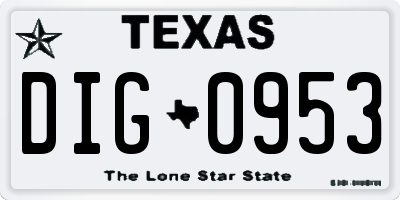 TX license plate DIG0953