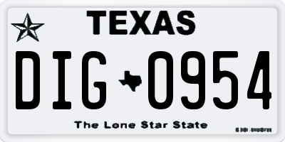 TX license plate DIG0954