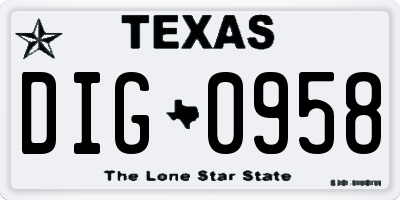 TX license plate DIG0958