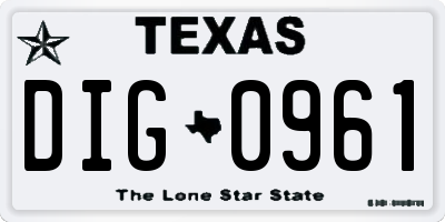 TX license plate DIG0961