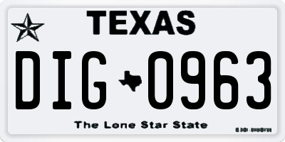 TX license plate DIG0963