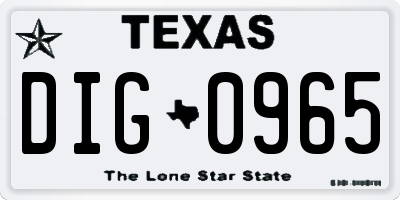 TX license plate DIG0965