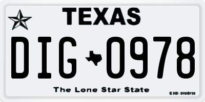 TX license plate DIG0978