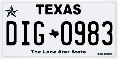 TX license plate DIG0983