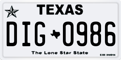 TX license plate DIG0986