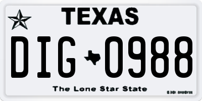 TX license plate DIG0988