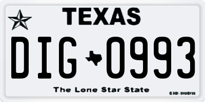 TX license plate DIG0993