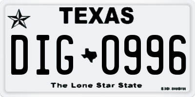 TX license plate DIG0996