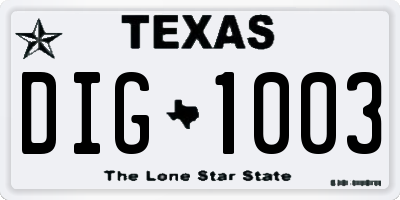 TX license plate DIG1003