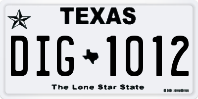 TX license plate DIG1012