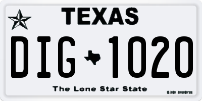TX license plate DIG1020