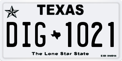 TX license plate DIG1021