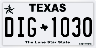TX license plate DIG1030