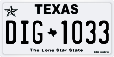 TX license plate DIG1033