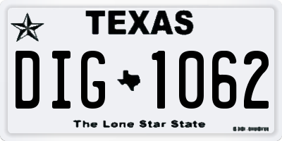 TX license plate DIG1062
