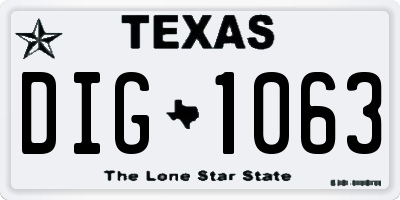 TX license plate DIG1063
