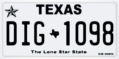 TX license plate DIG1098