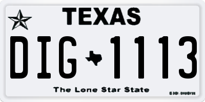 TX license plate DIG1113