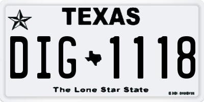 TX license plate DIG1118