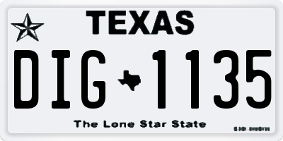 TX license plate DIG1135