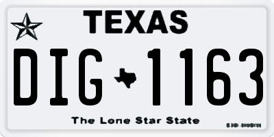 TX license plate DIG1163
