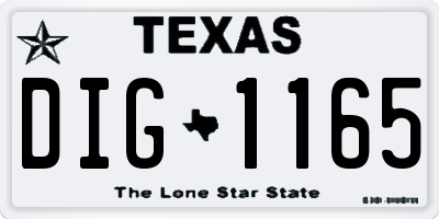 TX license plate DIG1165