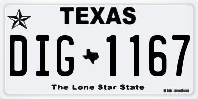 TX license plate DIG1167