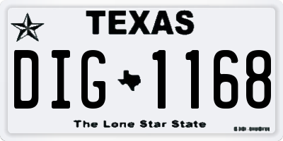 TX license plate DIG1168