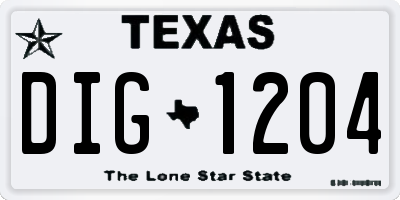 TX license plate DIG1204