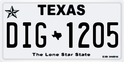 TX license plate DIG1205