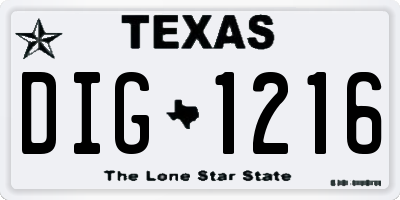 TX license plate DIG1216