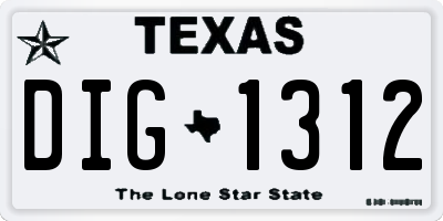 TX license plate DIG1312