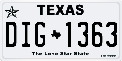 TX license plate DIG1363