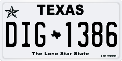 TX license plate DIG1386