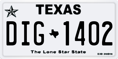 TX license plate DIG1402