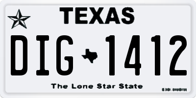 TX license plate DIG1412