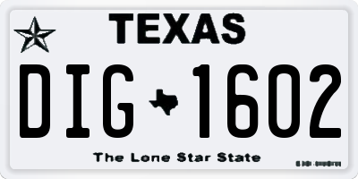 TX license plate DIG1602