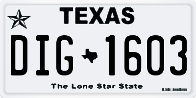 TX license plate DIG1603